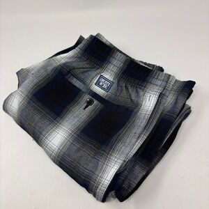FB County Checker Pants Men's L Plaid Cargo Casual Drawstring Blue White